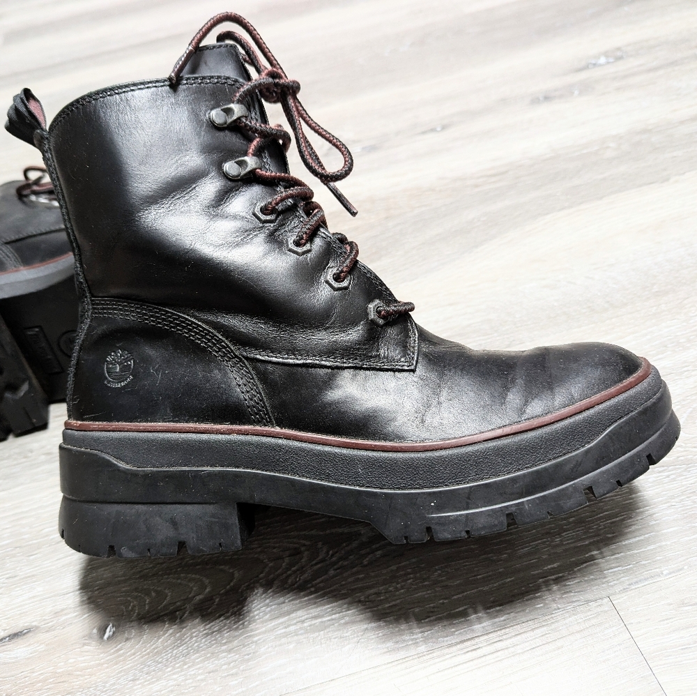 Timberland Malynn Boots Womens Size 8.5 Black Waterproof Leather Lug Soles Tims
